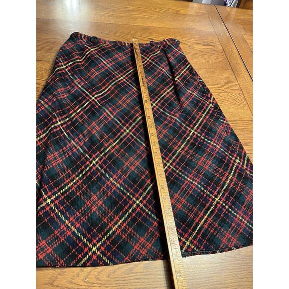 Vintage Wool Plaid Red Green Navy Blue Holiday Skirt Size 12 Winter Stylish - Picture 2 of 6